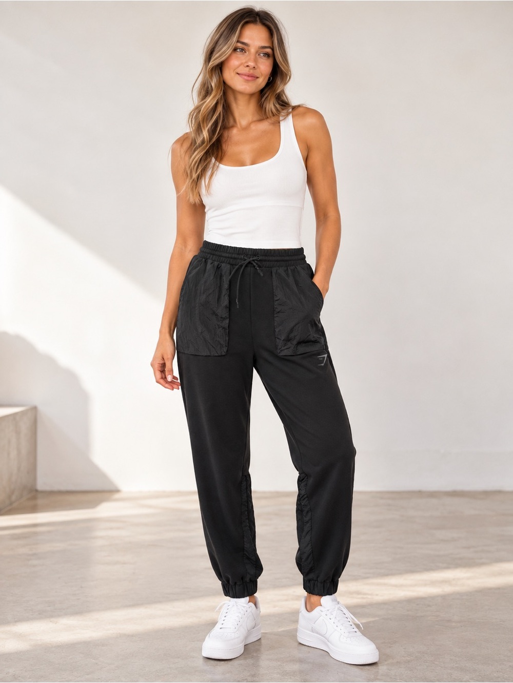 Gymshark Black Joggers with Nylon Cargo Pockets & Details Size XS